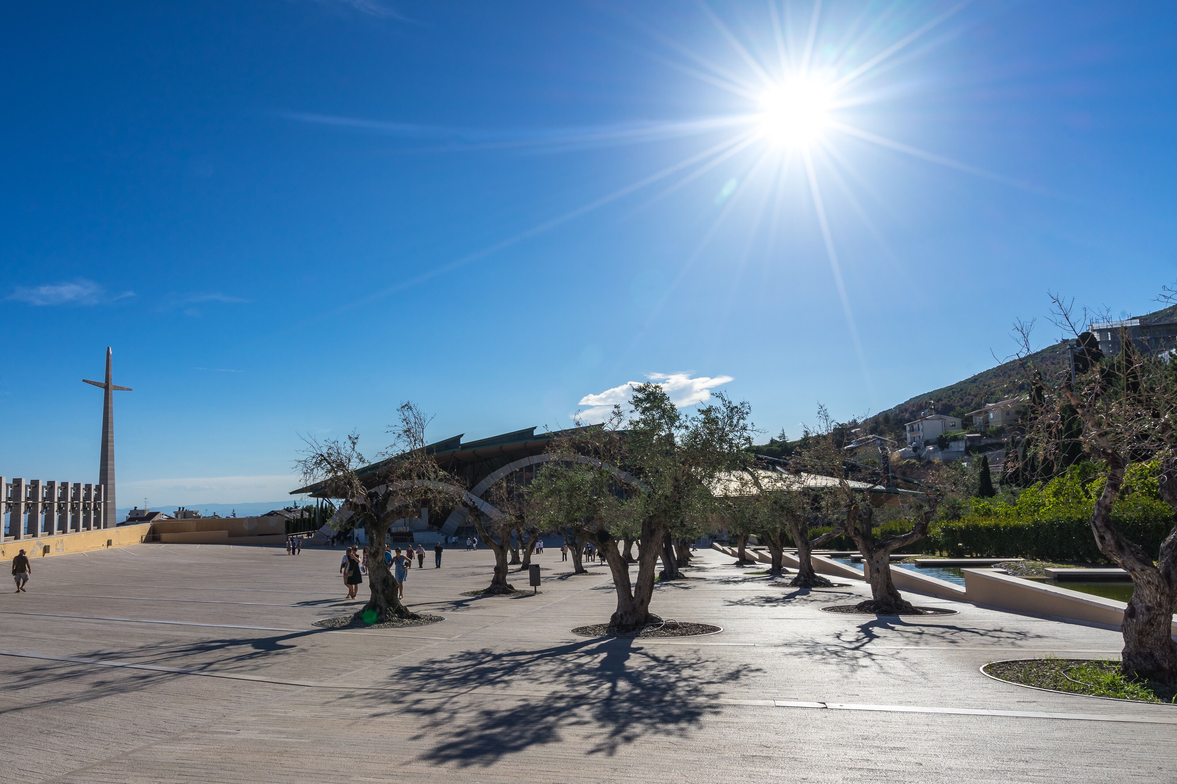 Sun shining above Sanctuary of Saint Pio of Pietrelcina, San Giovanni Rotondo, Apulia, Italy
