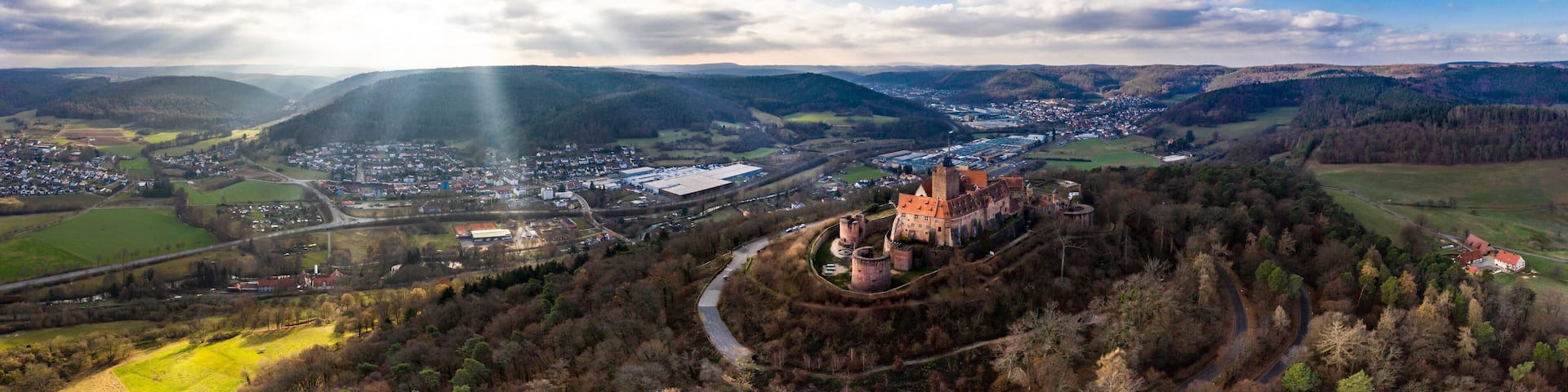 Germany, Hesse, Odenwaldkreis, Breuberg, Aerial view of Breuberg Castle