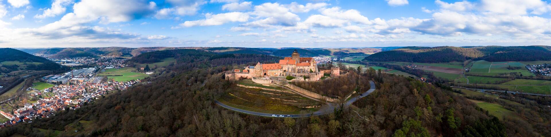 Aerial view, Breuberg castle, Hesse, Germany