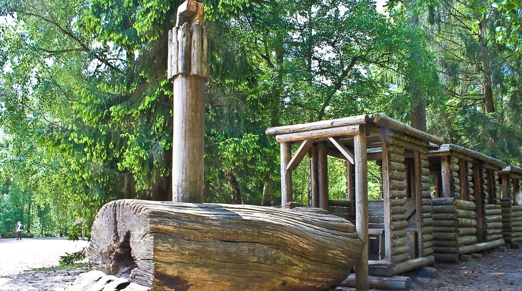 Holz-Lokomotive mit Waggongs