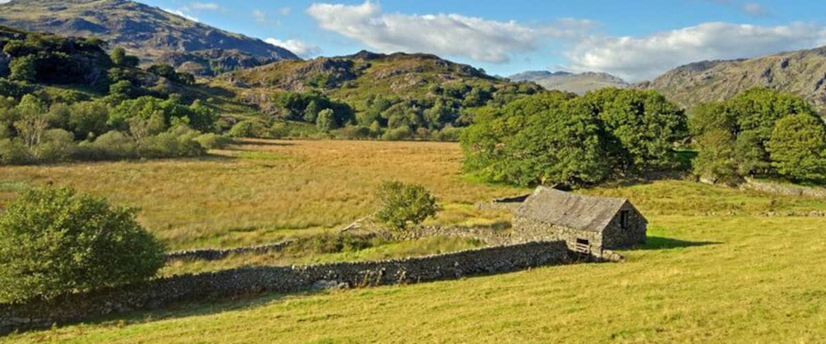 Valley near Harter Fell, near to Seathwaite, Cumbria, Great Britain. Valley near Seathwaite, with Harter Fell in the background.