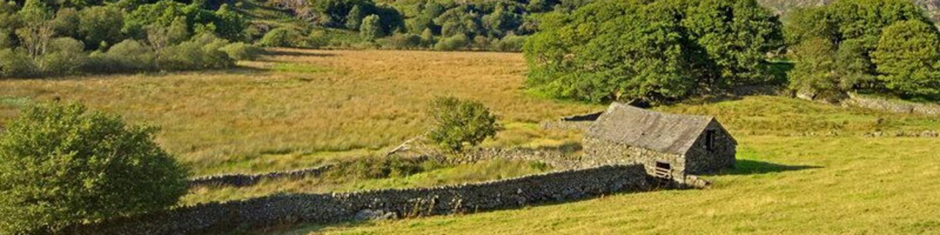 Valley near Harter Fell, near to Seathwaite, Cumbria, Great Britain. Valley near Seathwaite, with Harter Fell in the background.