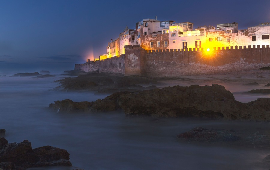 Essaouira castle and port on the Atlantic coast in Morocco, North Africa at night; Shutterstock ID 1118197085; Purchase Order: -