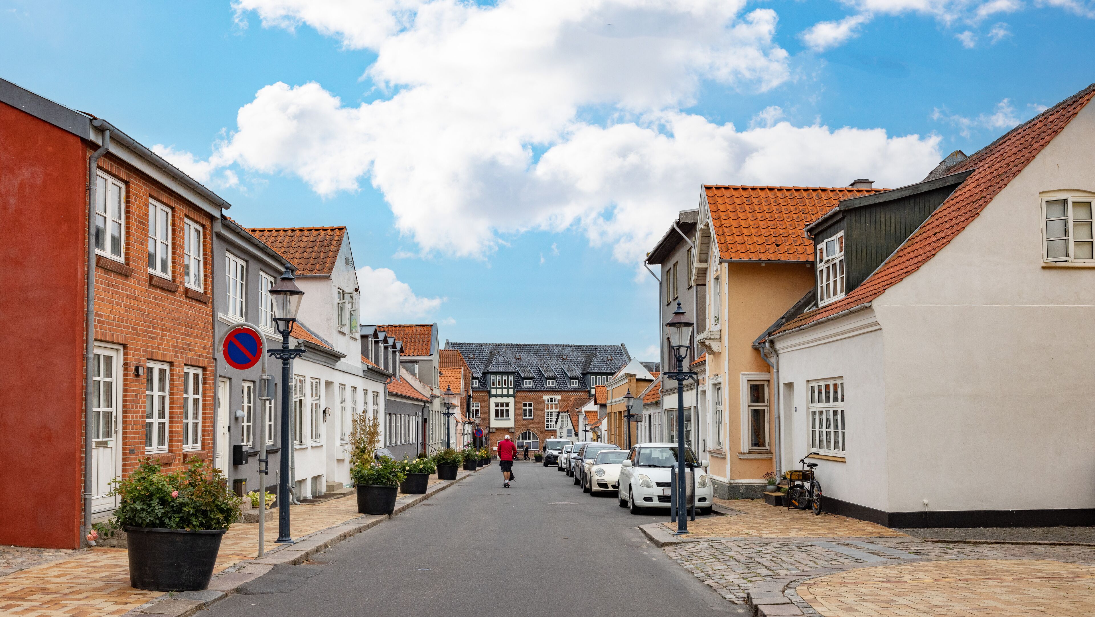 Along the street in Bogense, Bogense is a harbor town on the Kattegat on northern Fyn,Denmark,Scandinavia,Europe	