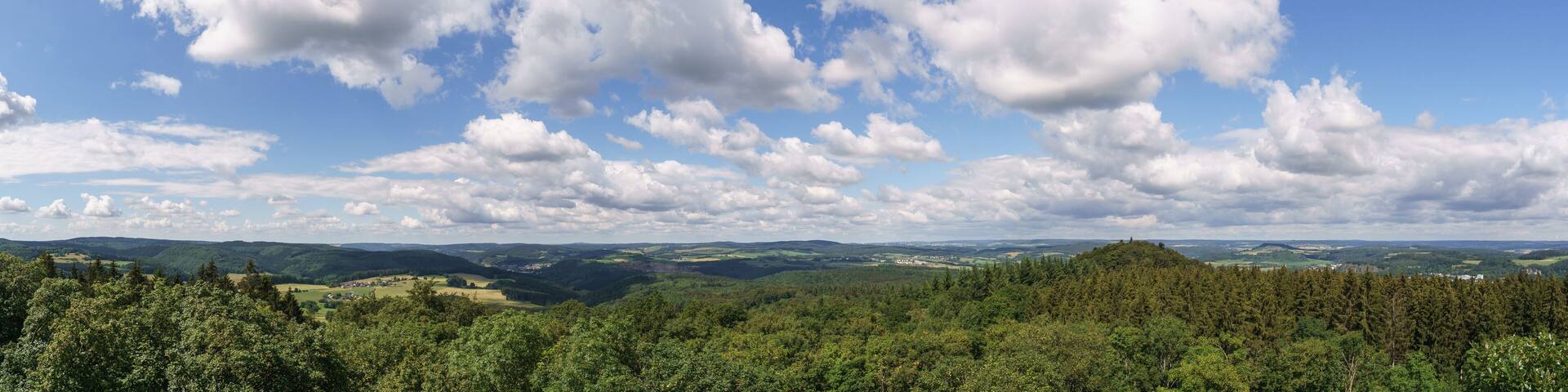 Beautiful summer panorama of landscape in eifel from view point tower Dietzenley, Germany, Gerolstein