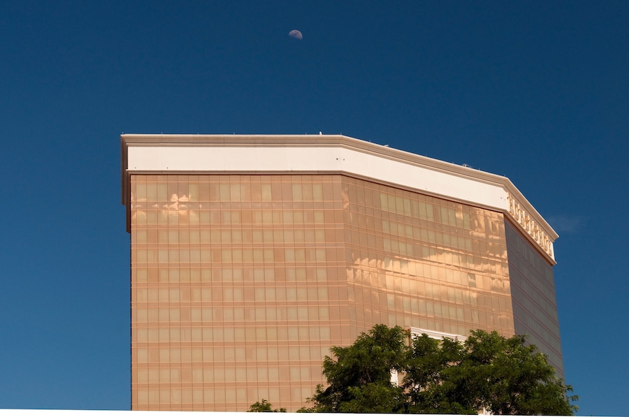 View of the Horseshoe Casino in Bossier City, Louisiana with the moon in  the background