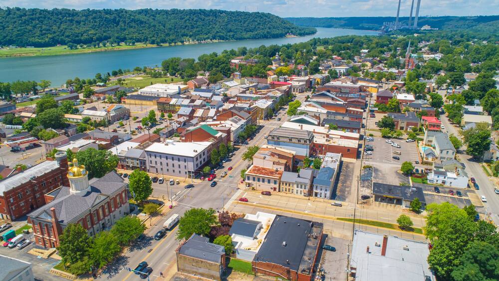 Aerial View of Historic Madison Indiana on the Ohio River