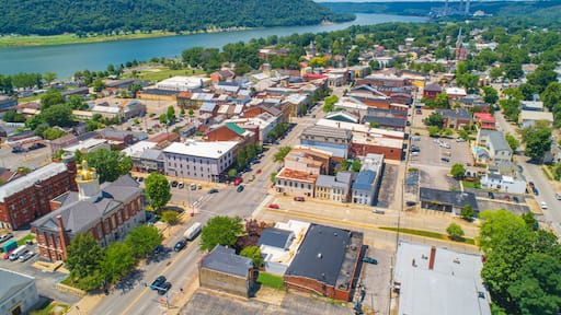 Aerial View of Historic Madison Indiana on the Ohio River