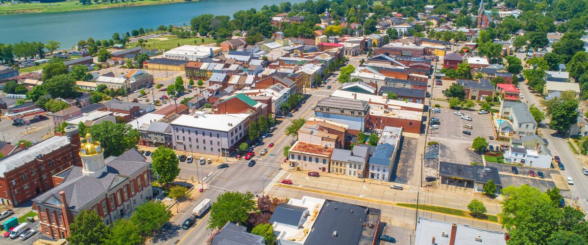Aerial View of Historic Madison Indiana on the Ohio River