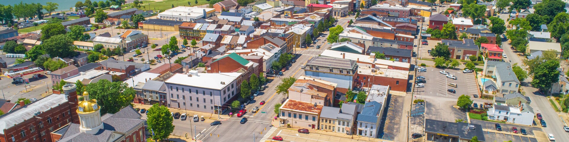 Aerial View of Historic Madison Indiana on the Ohio River