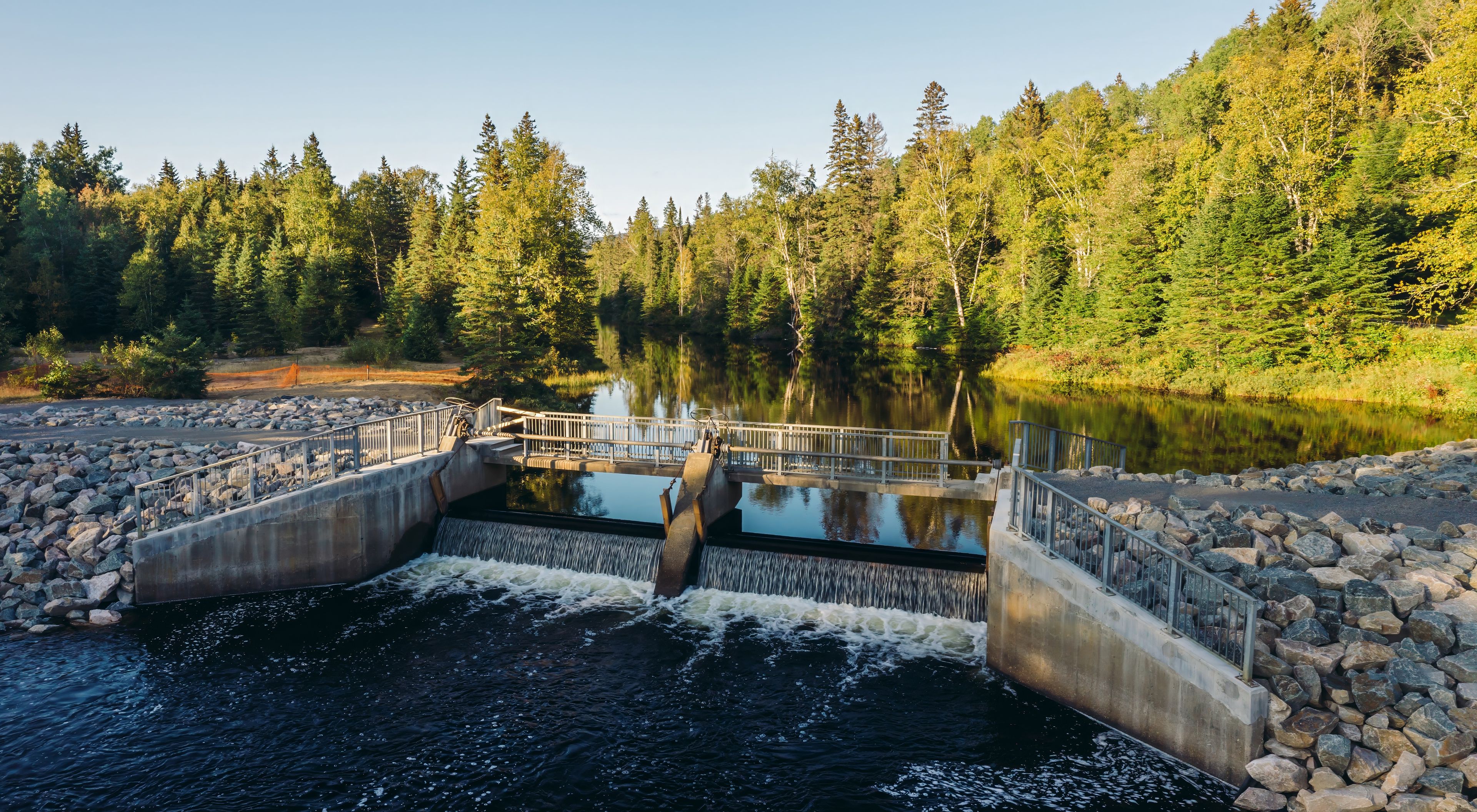 Small dam reservoir in the forest in the Laurentians, Saint-Donat, Quebec, Canada.