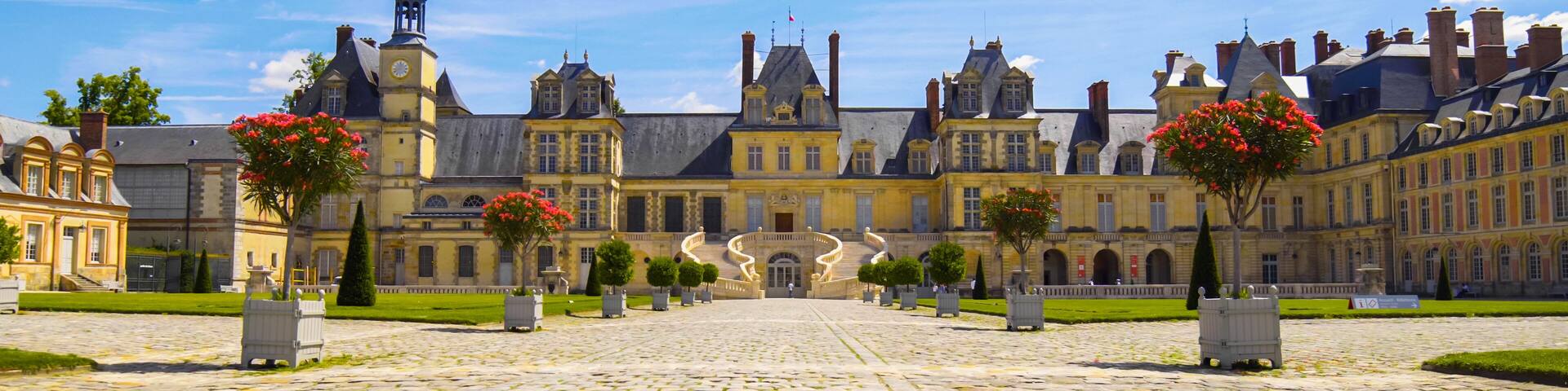 Medieval landmark - royal hunting castle Fontainbleau, France. Palace of Fontainebleau near Paris.