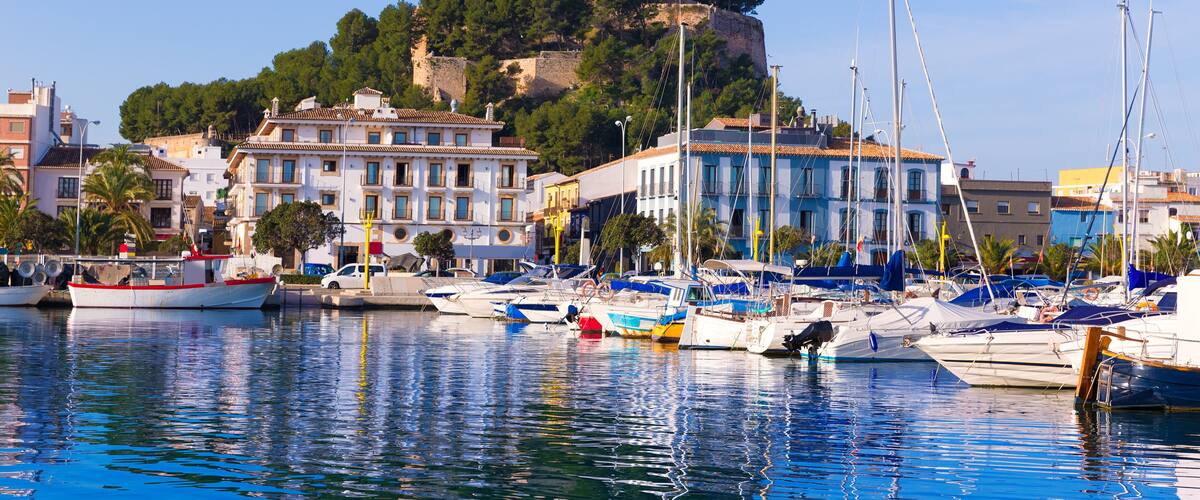 Denia Port with castle hill Alicante province Spain