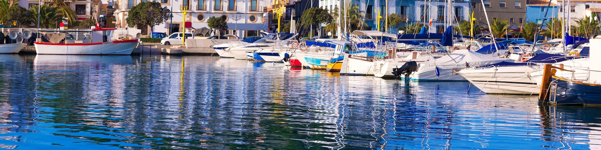 Denia Port with castle hill Alicante province Spain