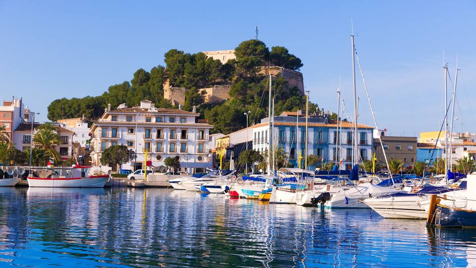 Denia Port with castle hill Alicante province Spain