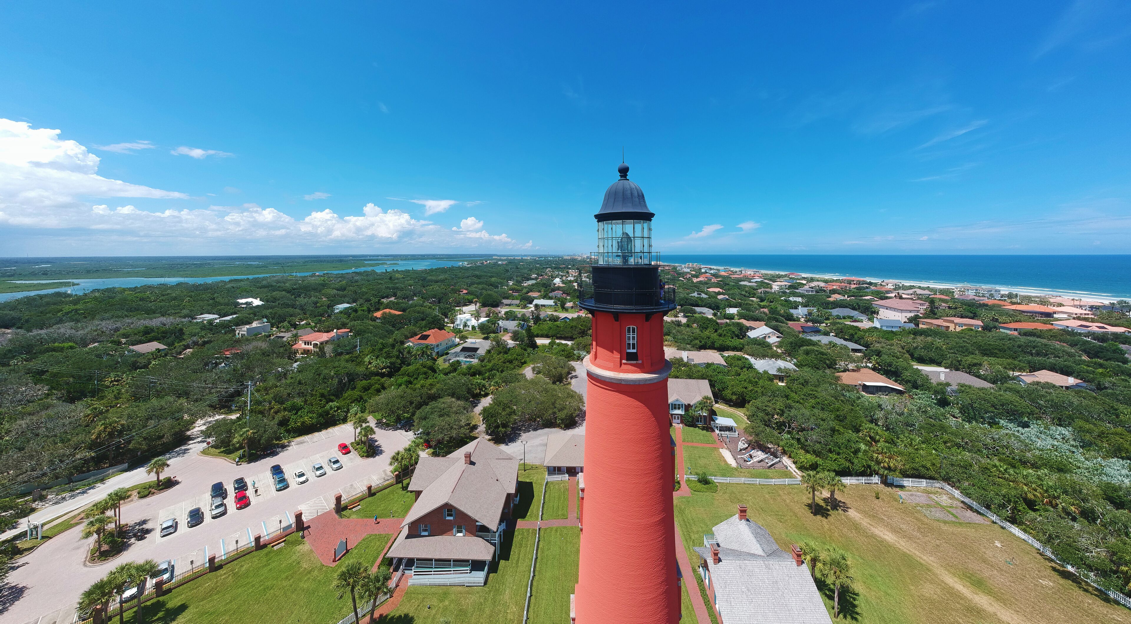 Panoramic aerial view of the historic Ponce de Leon Inlet Light lighthouse, in Ponce Inlet, Florida, USA, Shutterstock ID 1092836018, Purchase Order: Wave 0 First Batch, Order Number: , Client/License