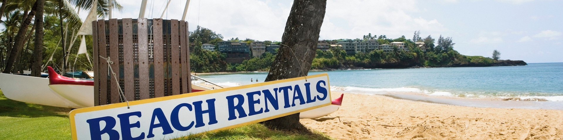 Signboard on the beach, Nawiliwili Beach Park, Kauai, Hawaii Islands, USA