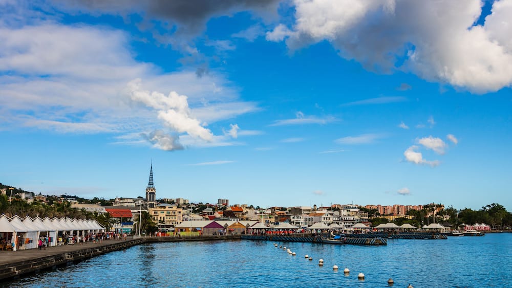 Martinique, Fort de France – 2019. Large panoramic view of the waterfront along the city of Fort de France, Martinique Island.