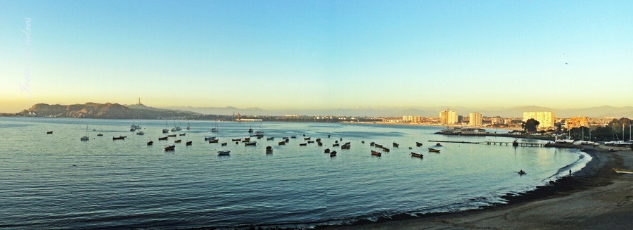Beach with calm waters.