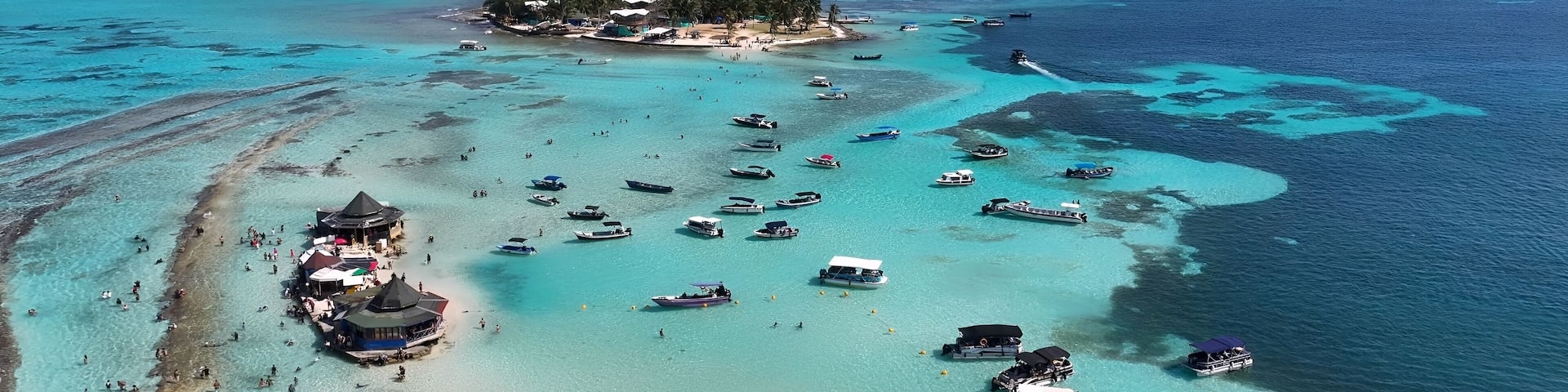San Andres Skyline In San Andres Caribbean Island Colombia. Aerial View Of Stunning Beach With Crystal Clear Waters. Deserted Skyline Heaven Amazing. Heaven Waterfront Shore.