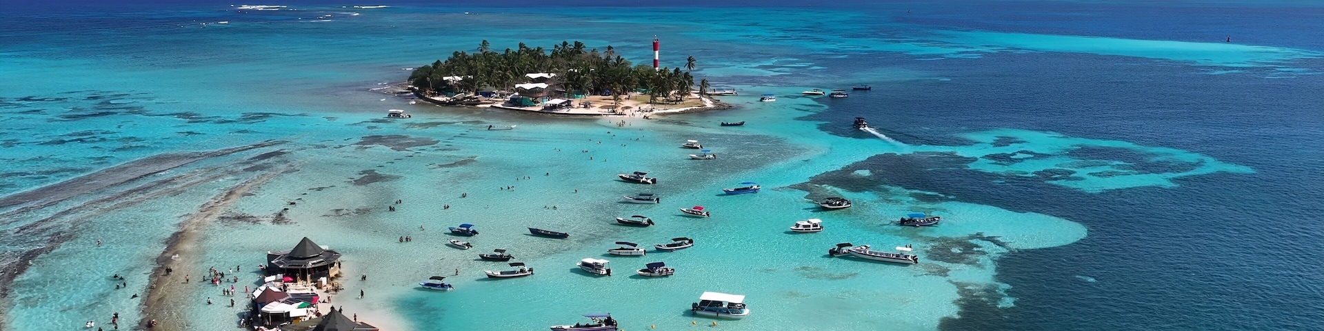 San Andres Skyline In San Andres Caribbean Island Colombia. Aerial View Of Stunning Beach With Crystal Clear Waters. Deserted Skyline Heaven Amazing. Heaven Waterfront Shore.