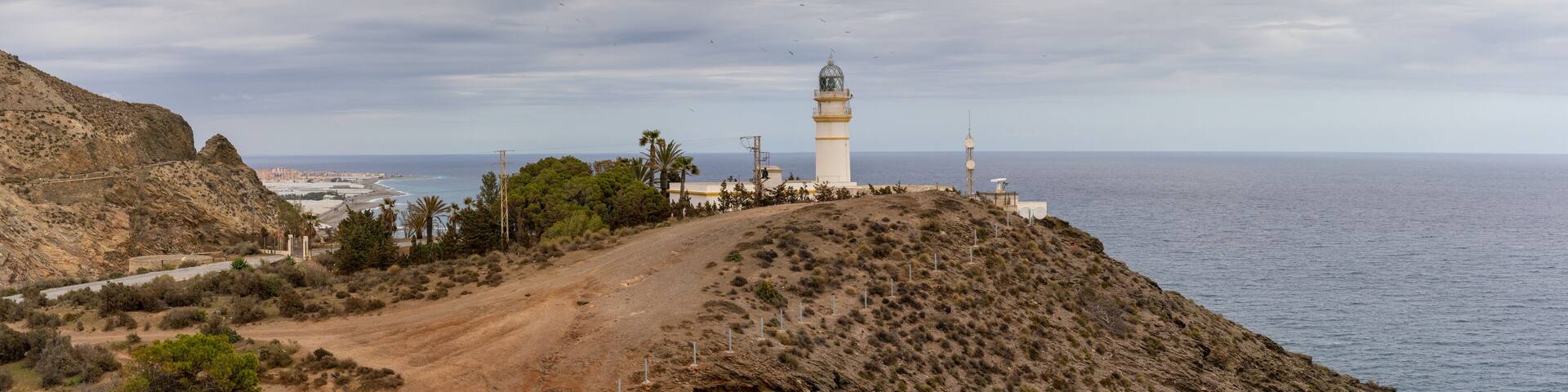 panorama view of the Cabo Sacratif lighthouse on the coast of Andalusia near Motril