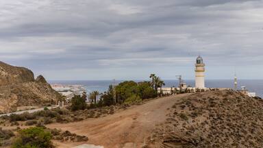 panorama view of the Cabo Sacratif lighthouse on the coast of Andalusia near Motril