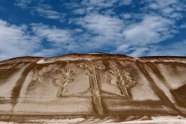 The Candelabra lines outside of Pisco, Peru. These lines are a bit different from the Nazca Lines, but still Inka in nature. You can only see these as you travel along the shore of the Pacific Ocean.