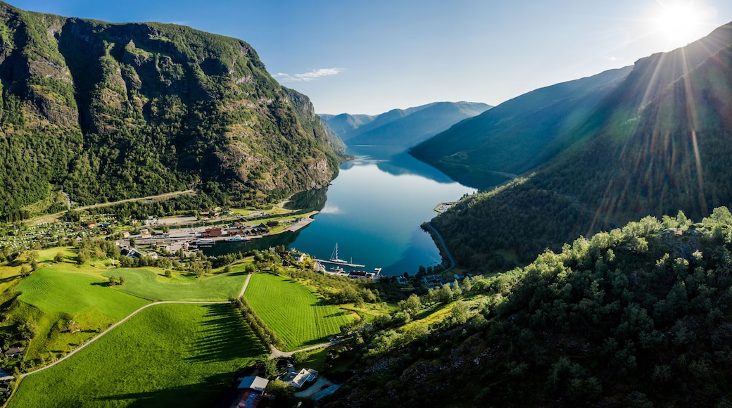 Aurlandsfjord Town Of Flam at dawn.