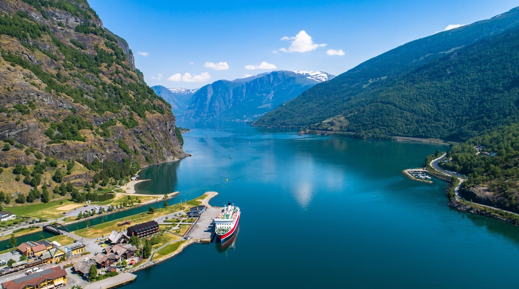 Aerial view of Flam village. Norway.
