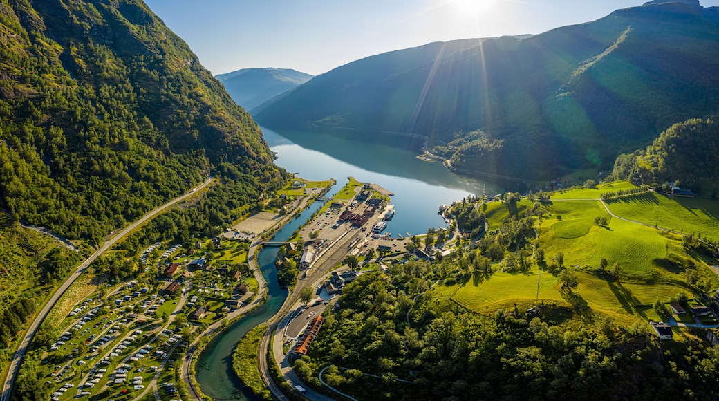 Aurlandsfjord Town Of Flam at dawn.