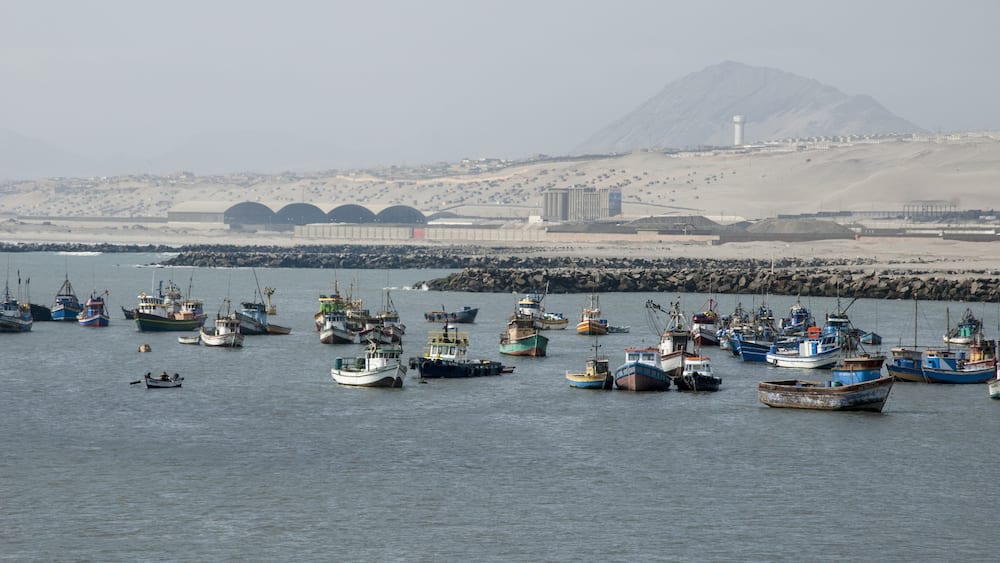 Town and fishing boats, Salaverry, Trujillo, Peru