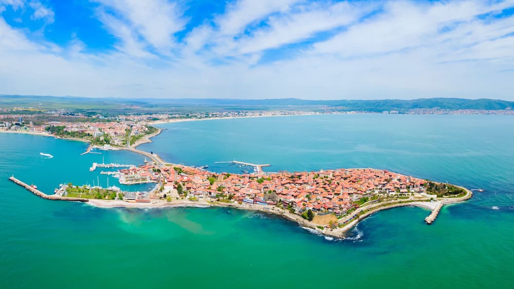 Nesebar or Nessebar aerial panoramic view, Bulgaria