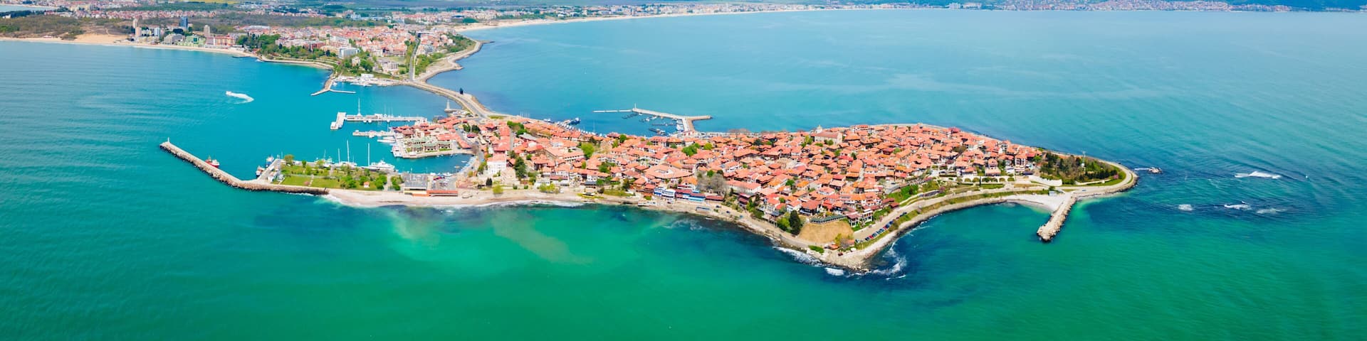 Nesebar or Nessebar aerial panoramic view, Bulgaria