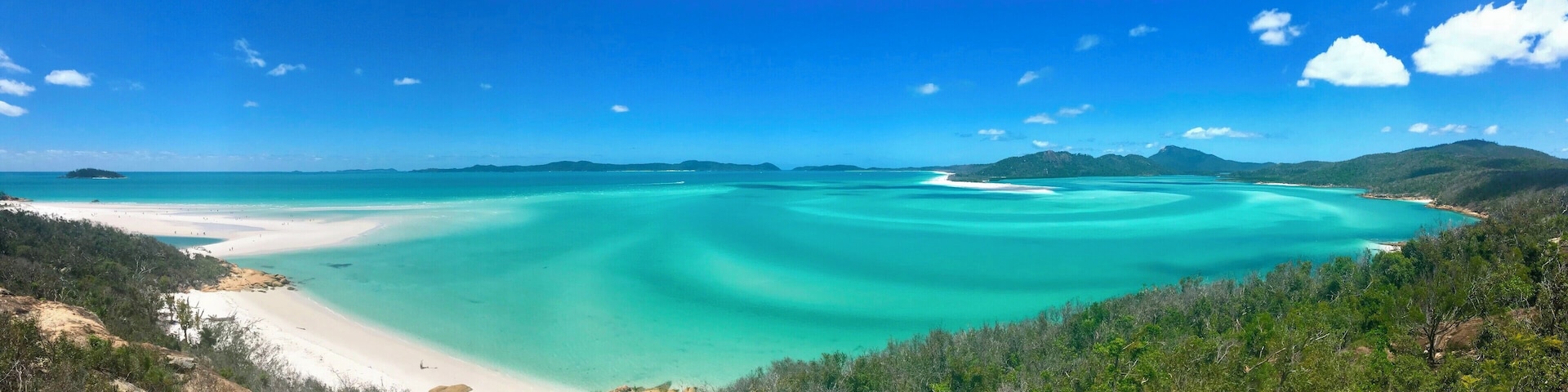 Sailed to the beautiful Whitsunday Island on a Yacht, and hiked to this summit for a spectacular view of Hill Inlet.
The colours and patterns in the water change with the movement of the tide before your eyes - best to go during low tide.