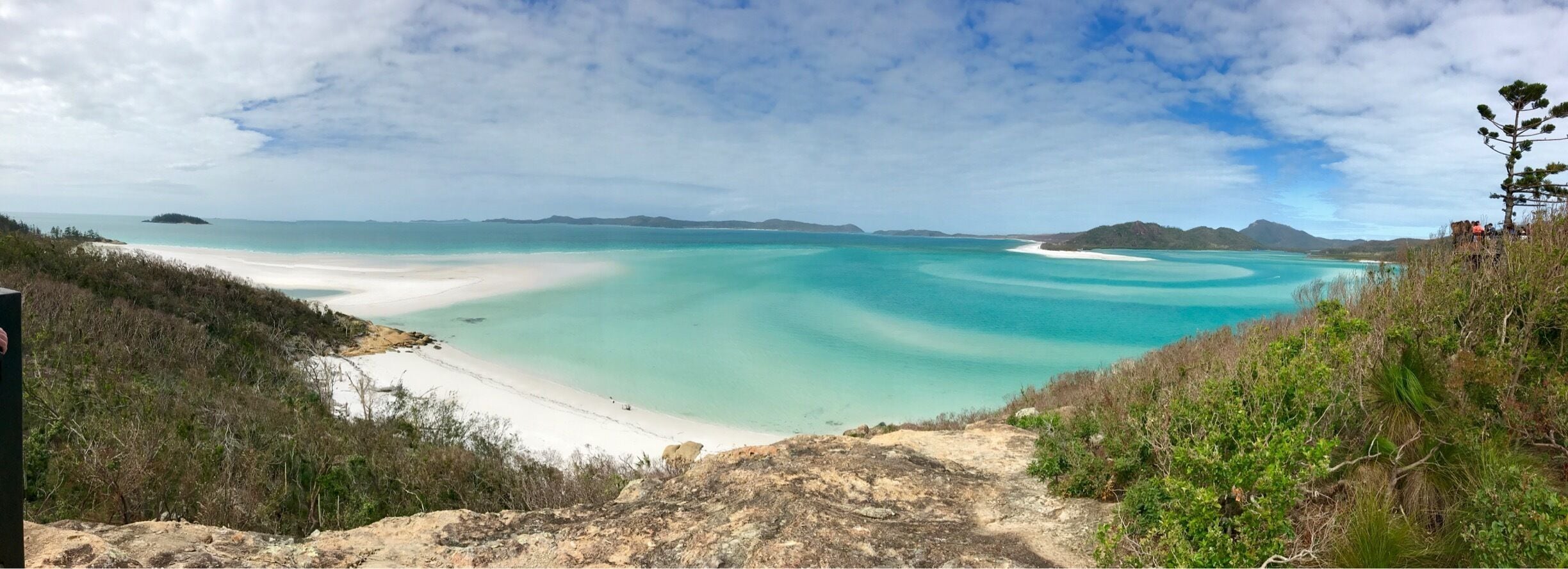 I was concerned that the cyclone in March (2017) would've made it a bad time to visit whitehaven (June 2017), and although most of the foliage is gone, it is starting to grow back and it was still very much worth the visit! So beautiful! (The snorkeling at that time was canceled because visibility post cyclone was still bad - but they added an extra hike to compensate). Wish I could hang up there for the different tides for the color changes... but you have to go with a tour group, so although it was a decent amount of time, it was still "regulated". I'm just happy the sun came out on a rainy day so I could get this picture!