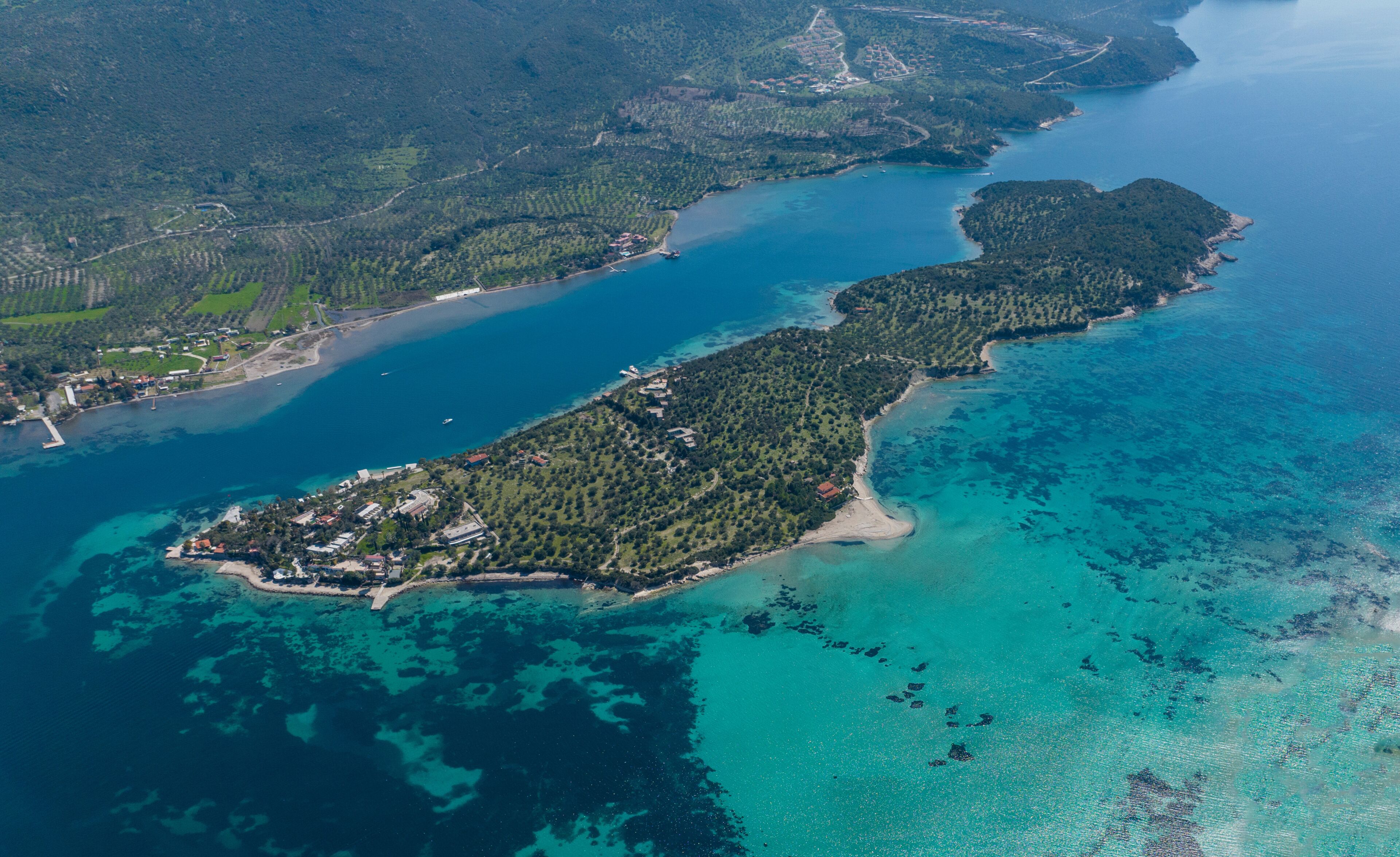 Pen -  Kalem Island view with aerial drone. Dikili - Izmir - Turkey