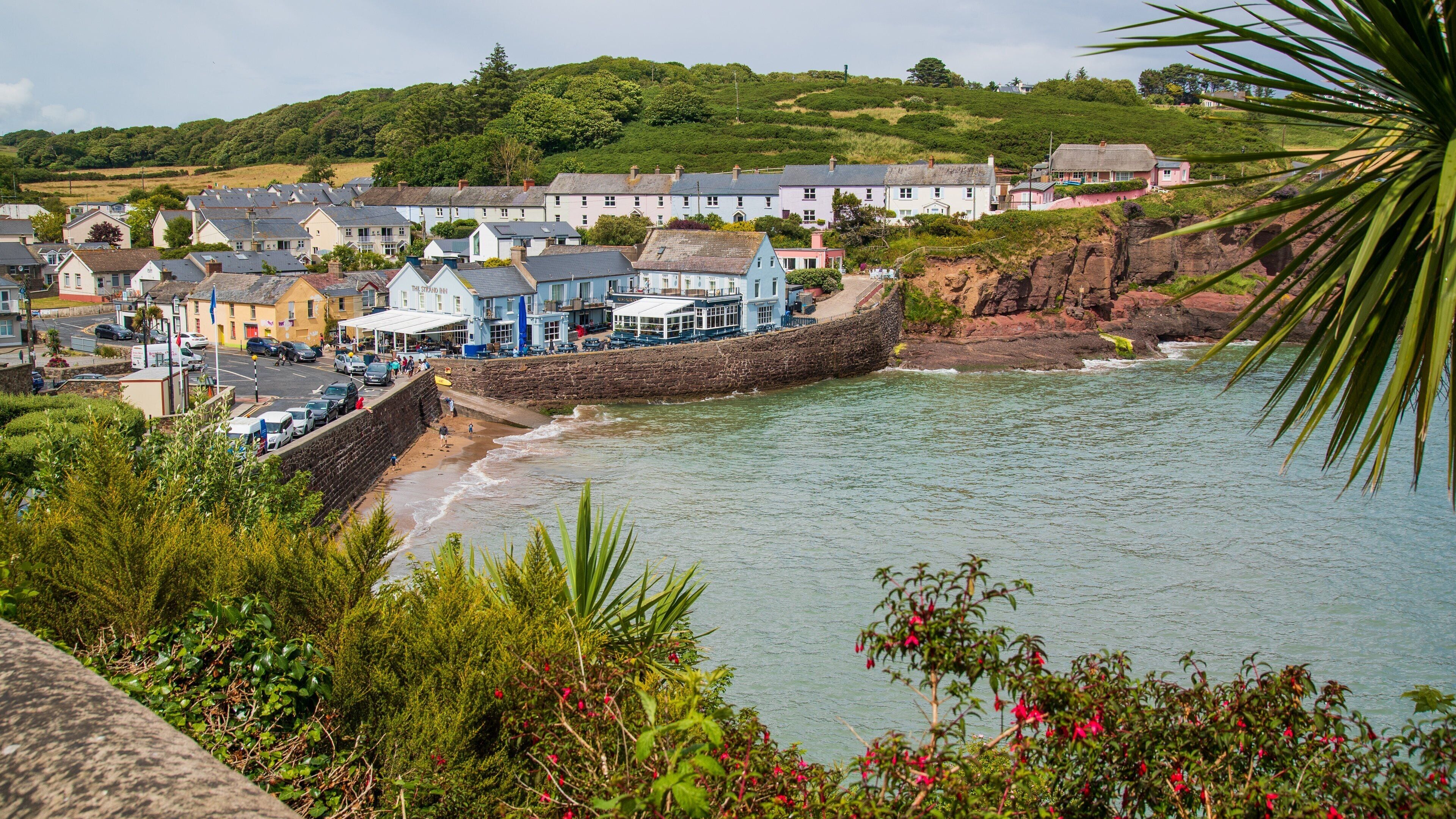 Dunmore East featuring rugged coastline and a coastal town