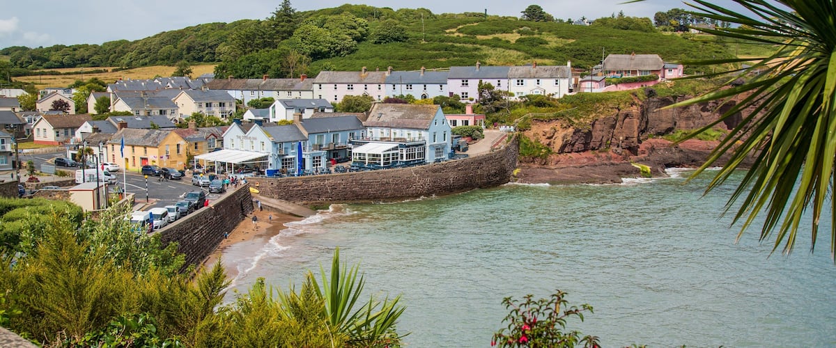 Dunmore East featuring rugged coastline and a coastal town