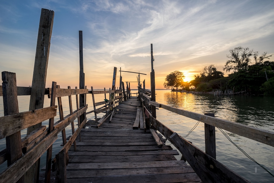 Sunset view of a popular fishing spot at Tanjung Harapan, Port Klang, Malaysia