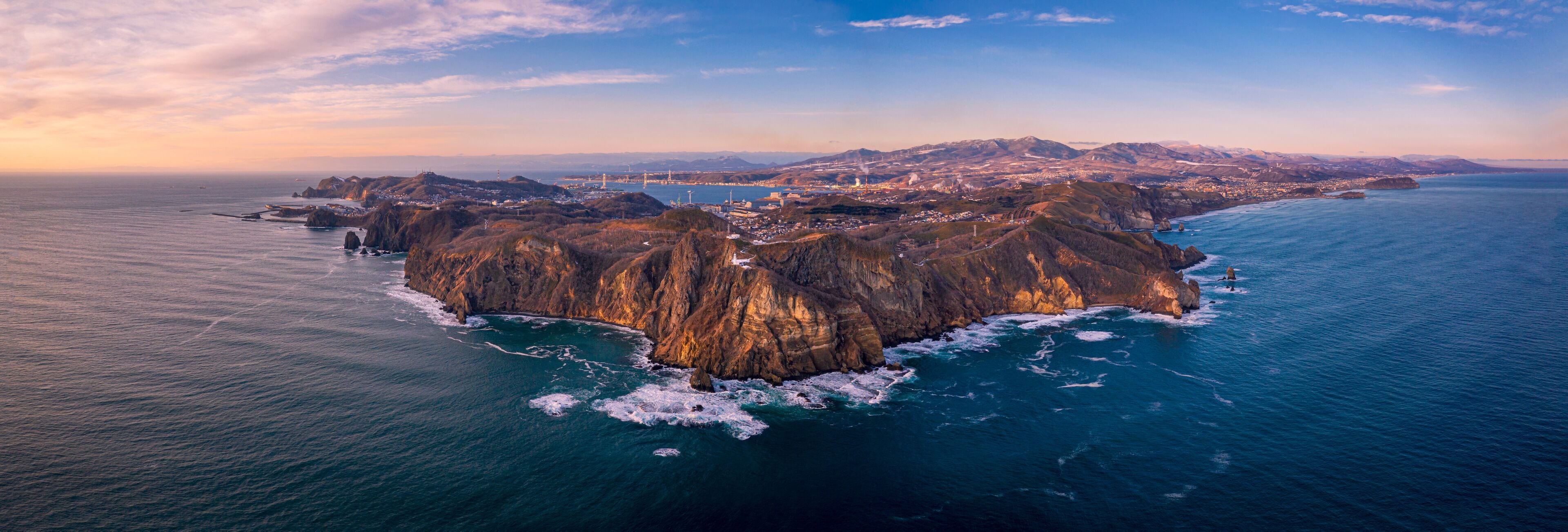 Aerial view of earth cape in Muroran city, Hokkaido
