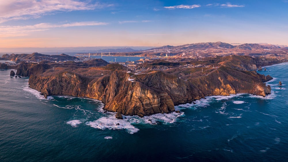Aerial view of earth cape in Muroran city, Hokkaido