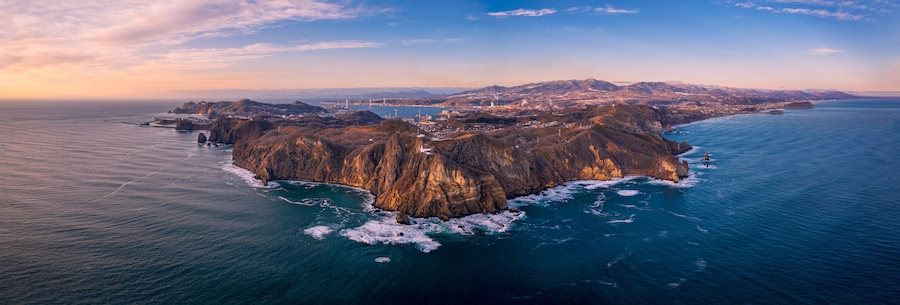 Aerial view of earth cape in Muroran city, Hokkaido