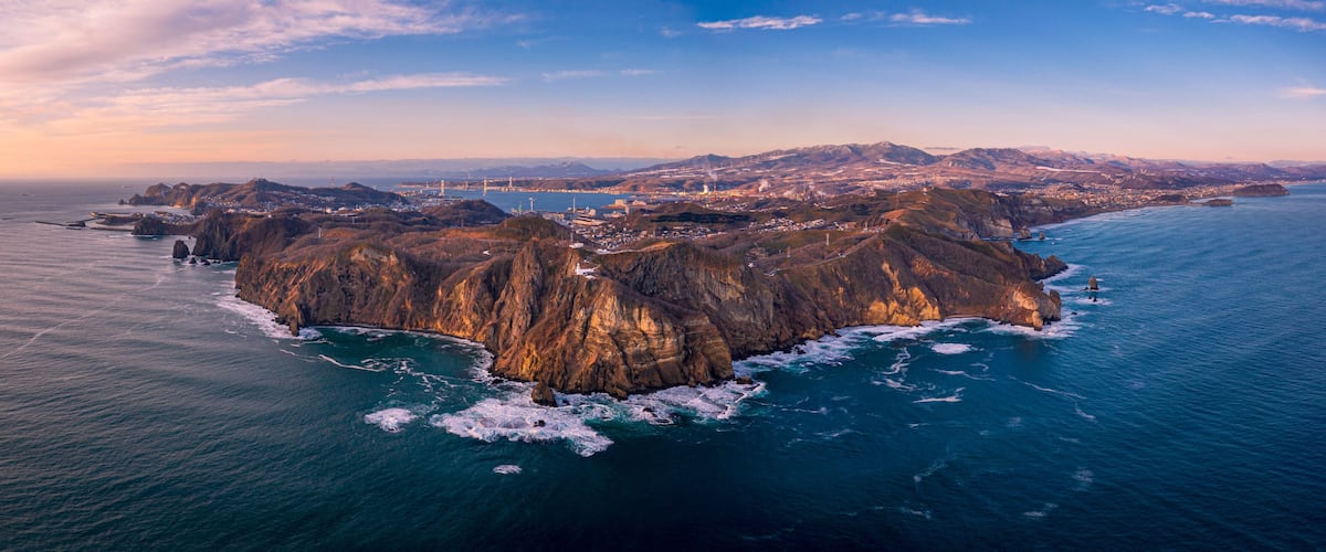 Aerial view of earth cape in Muroran city, Hokkaido