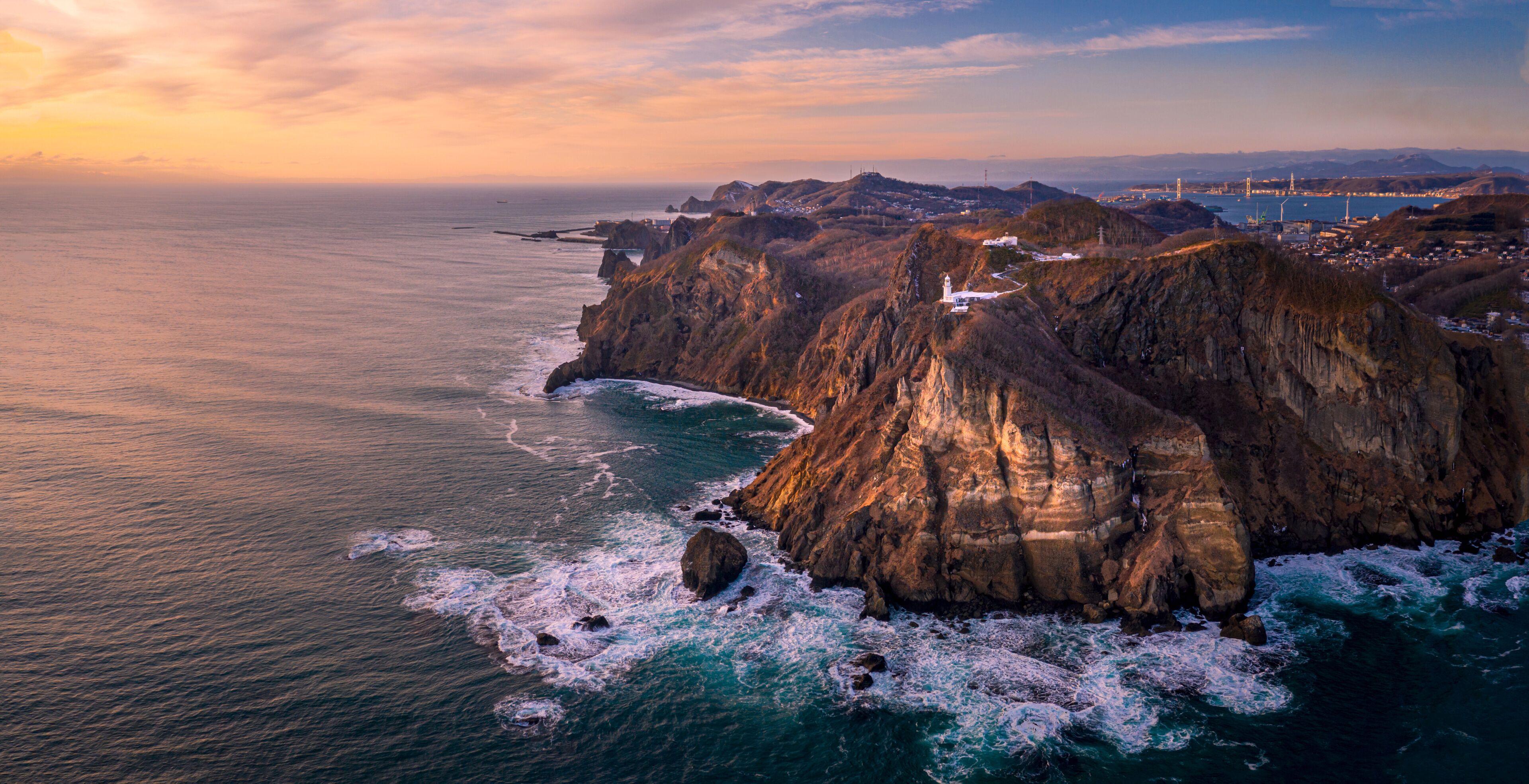 Aerial view of earth cape in Muroran city, Hokkaido