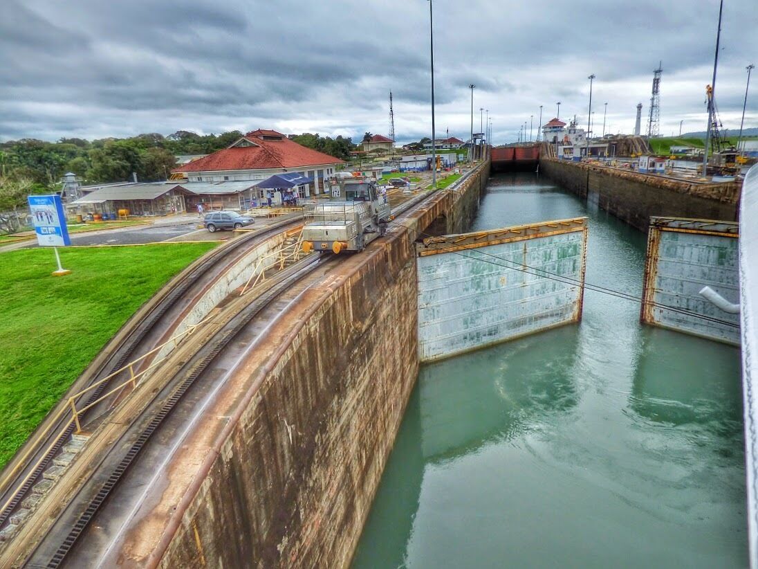 We're entering the Panama Canal aboard Holland America ms Zuiderdam on April 15, 2014.

We entered at Gatun Locks, went about a third of the way through the canal to Gatun Lake.  At that point, we got off the ship as we were doing a land tour.  This tour took us first to the outskirts of Panama City and then we were transported back to Colon to board the ship again.