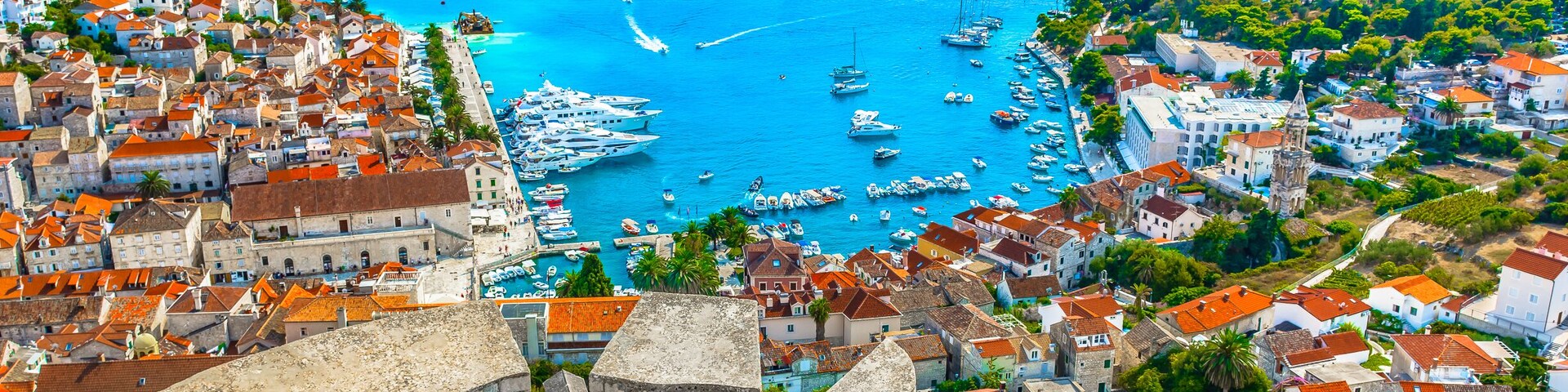 Aerial view at amazing archipelago in front of town Hvar, Croatia Mediterranean., Shutterstock ID 727683010, Purchase Order: SP-1895, Order Number: SP-1895 LASTMINUTE BLOG IMAGES, Client/Licensee: Wot