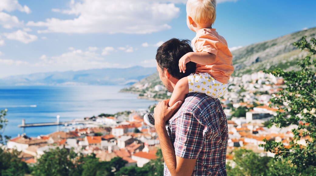 Father and son on backgrounds of the Croatian seacoast.