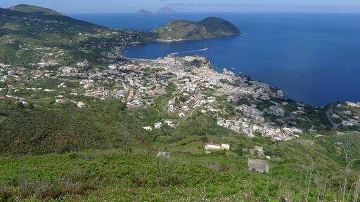 View of Lipari from Monte Guardia. Panarea und Stromboli in the background