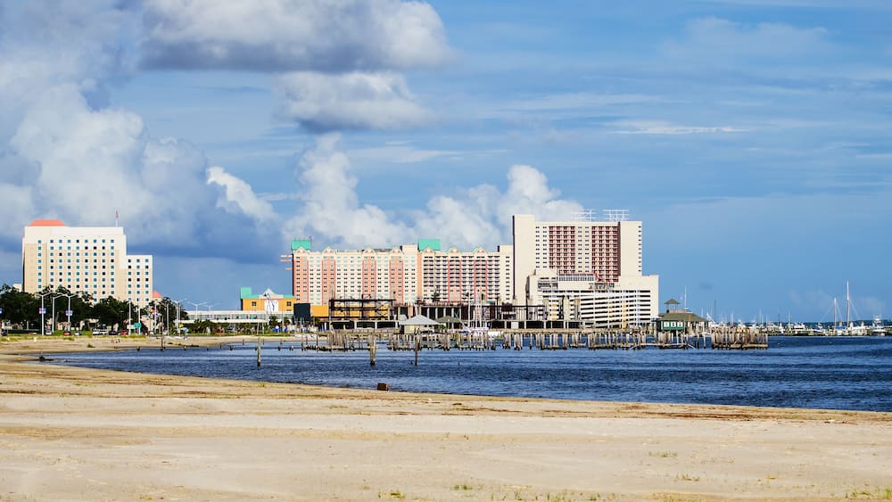 Biloxi, Mississippi, casinos and buildings along Gulf Coast